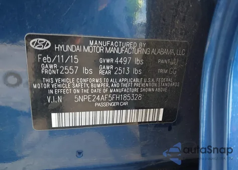 2015 Hyundai Sonata Se из США, поврежденный, VIN 5NPE24AF5FH185328